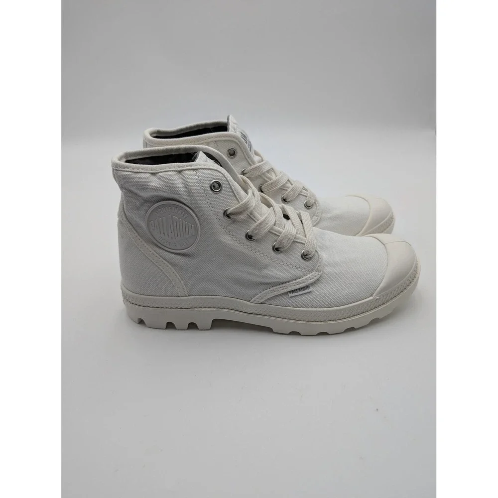 Palladium Boots Womens Size 9 White Canvas Ankle Combat Lug Sole‎ 92352-116-M